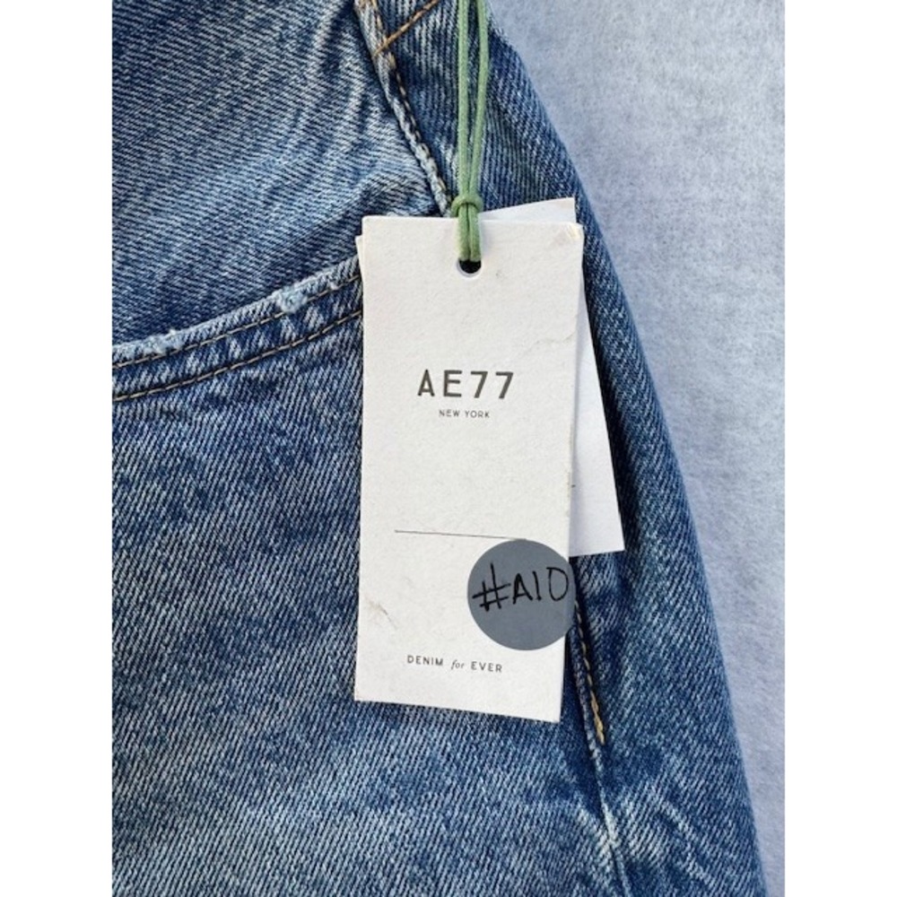 NEW AE77 American Eagle Jeans 00 Womens‎ Blue Slouch Denim Distressed Straight - Picture 3 of 11